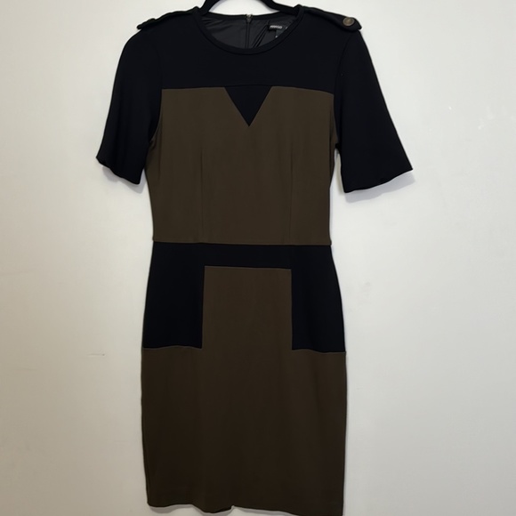 Mango Suit Green Black Military Color Block Dress Size Medium - Picture 2 of 11